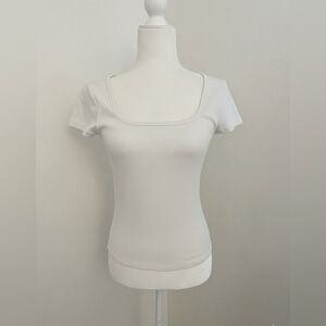 Old Navy Ribbed Tee S – White Square Neck Fitted Minimalist Top